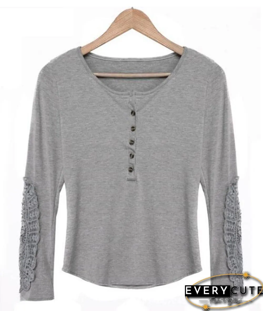 Round Neck Plain Slim Hollow Long Sleeve Top