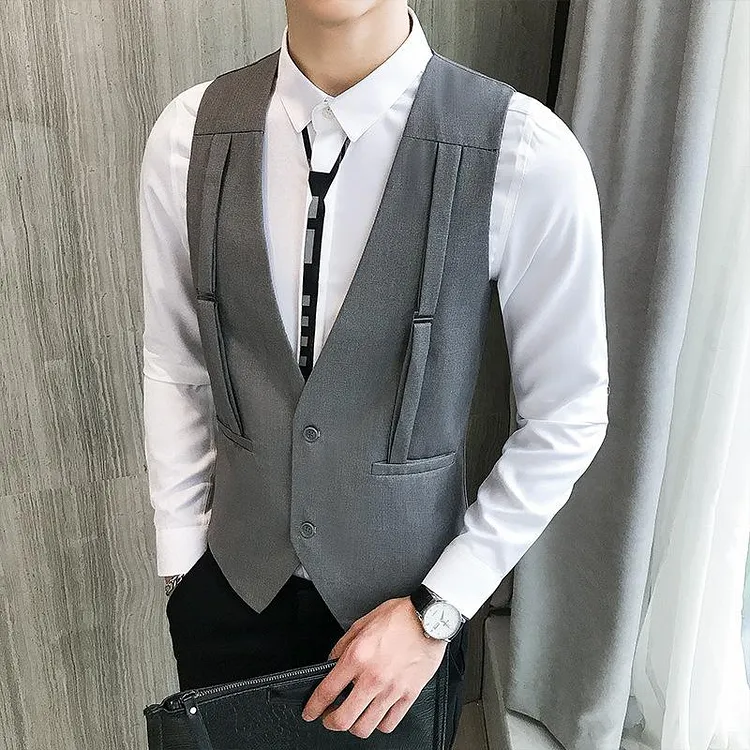 Tuxedo Vests Men's Suit Vest Trendy Unique Slim Fit Spring and Autumn Thin Casual Handsome Workwear Suit Vest Men's Outer Wear