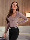 Solid Color Long-sleeved Slim T-shirt For Women