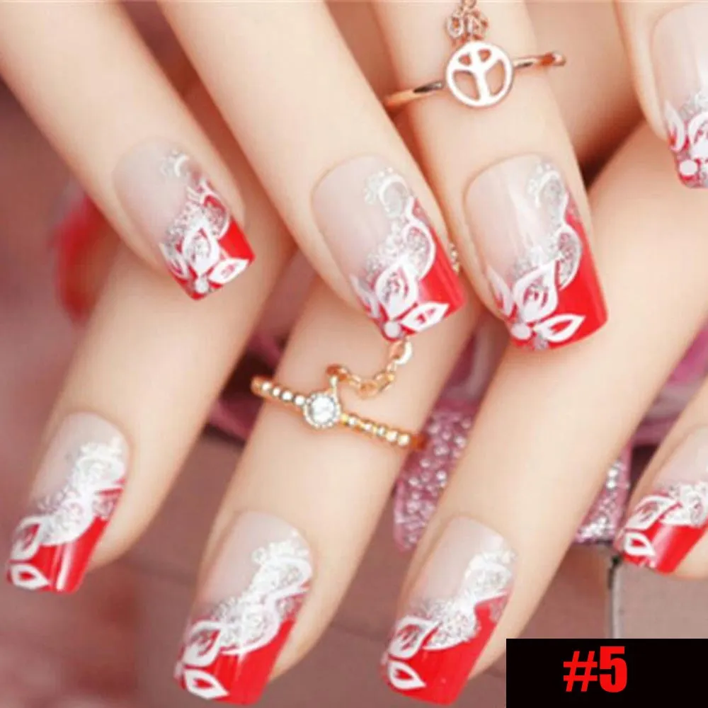 24 PCS Acrylic False Nails Full Cover Plastic Fake Nails Art Tips French Manicure Salon With Double sided adhesive nail Art 515-Nail Inspo
