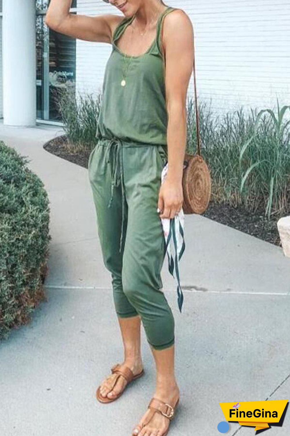 Sleeveless Solid Color Casual Pocket Jumpsuit