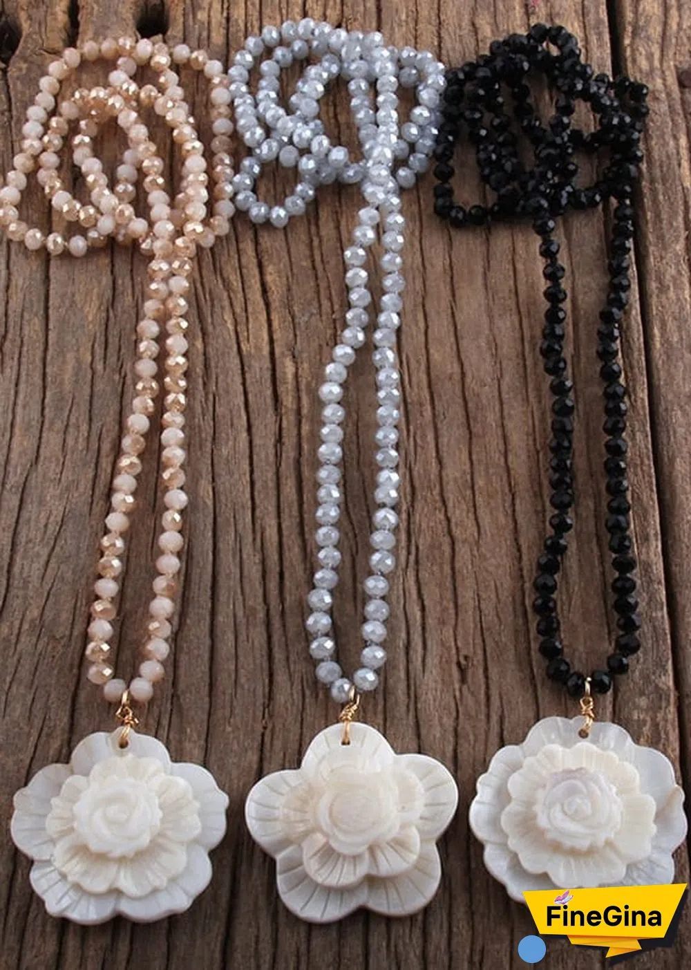 Boho Necklace, RH Crystal White Rose