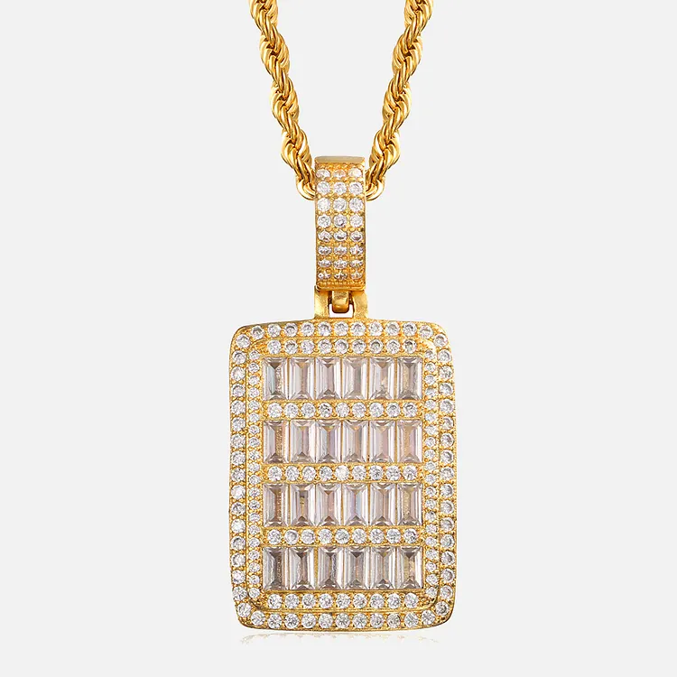 Iced Out Rectangle Card Pendants Hip Hop Bling Bling Necklaces For Men