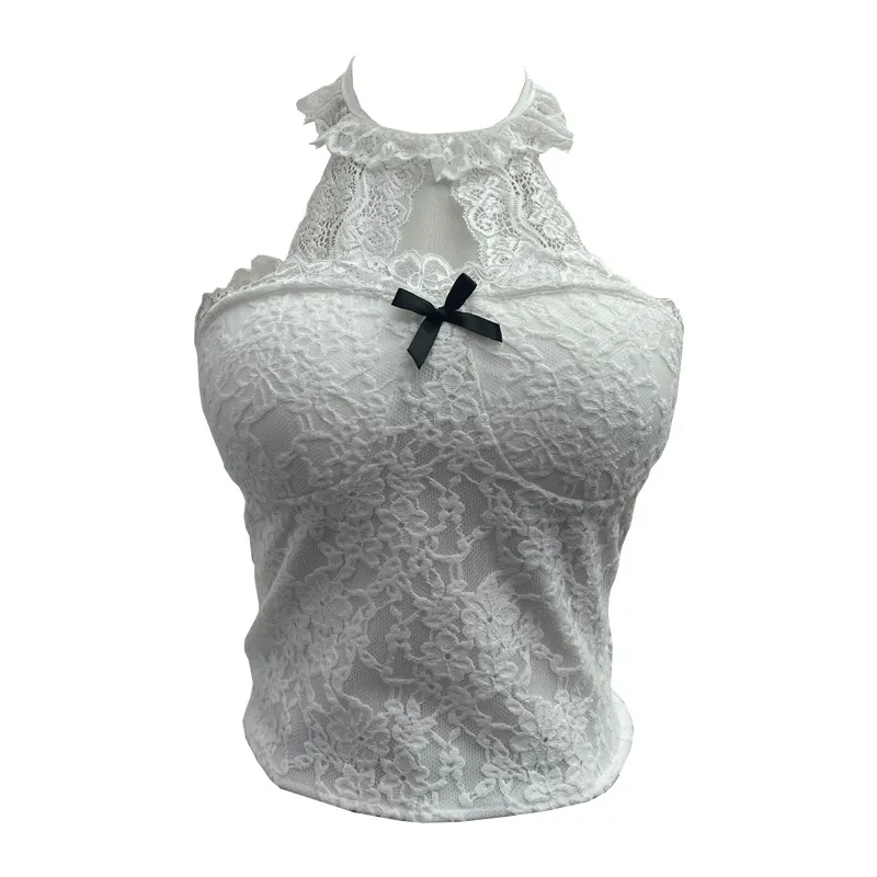 Churchf Real Shot With Chest Pad Hanging Neck Lace Sexy Sling Vest Short Babes Bottom Sleeveless Top 9196