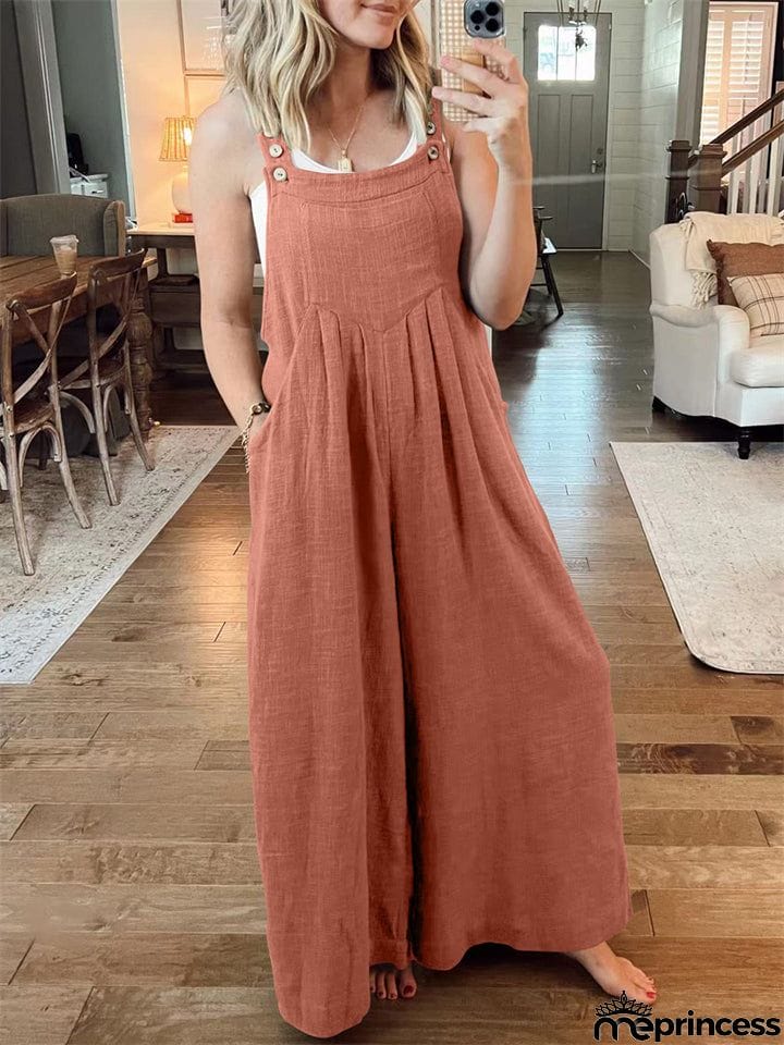 Women's Casual Cotton Linen Wide Leg Holiday Jumpsuits