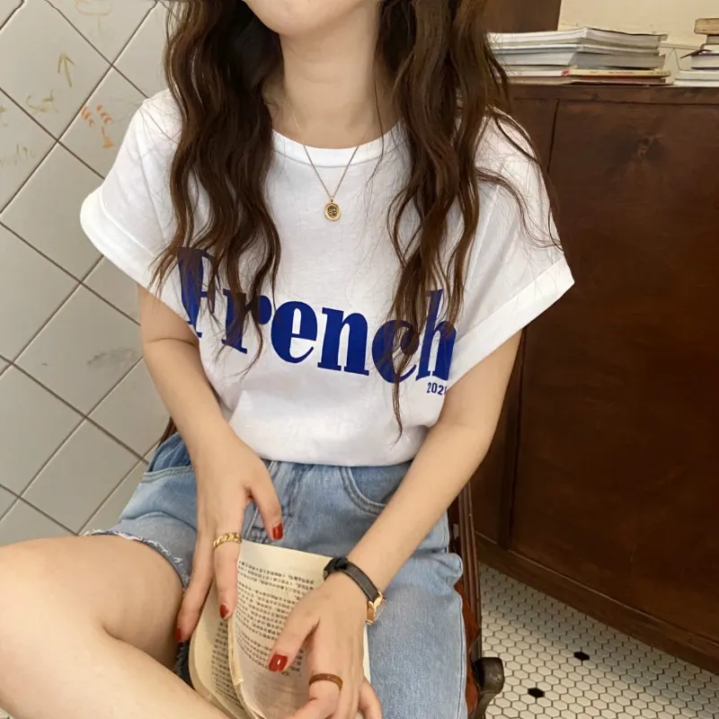 Uveng Uveng Short-Sleeved T-Shirt Female Summer 2024 New Net Red Design Sense Small Loose Chic Jacket Ins Tide