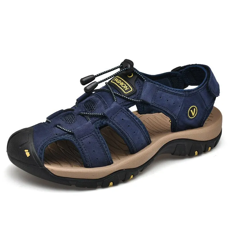 MIXIDELAI New Fashion Summer Beach Breathable Men Sandals Brand Genuine Leather Men's Sandals Man Casual Shoes Plus Size 38-47