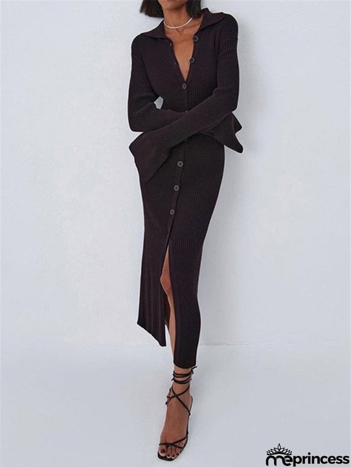 Women's Fashion Simple Style V-Neck Long Sleeve Sweater Dress