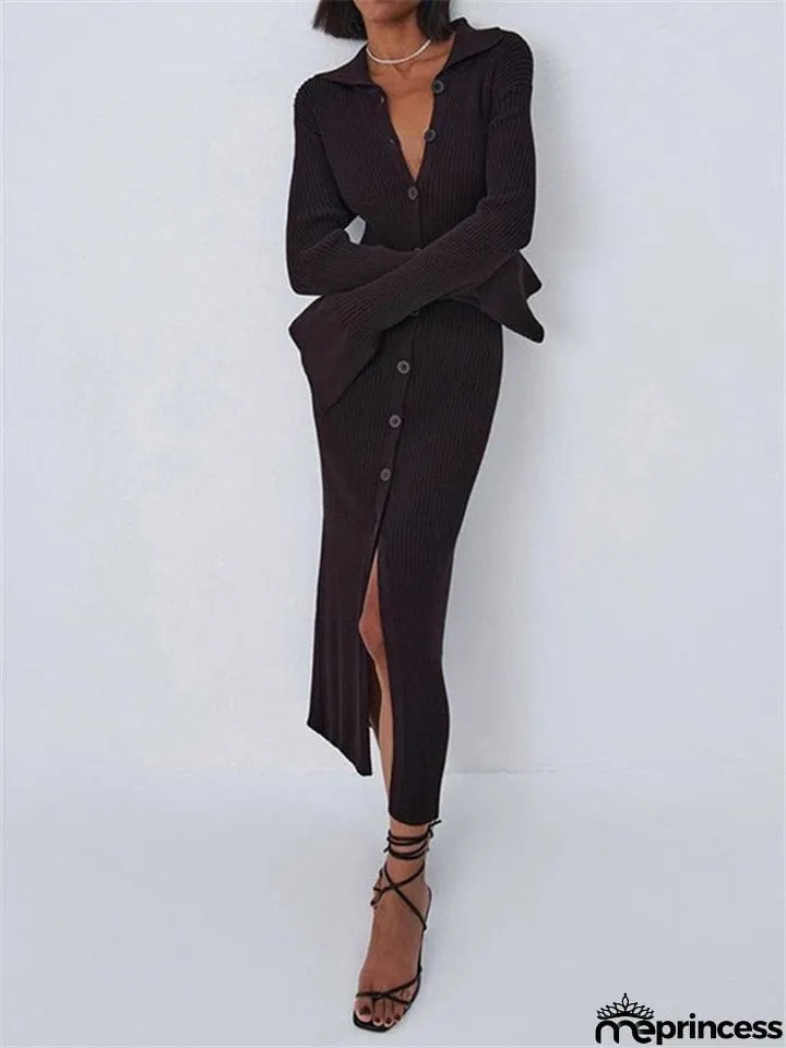 Women's Fashion Simple Style V-Neck Long Sleeve Sweater Dress