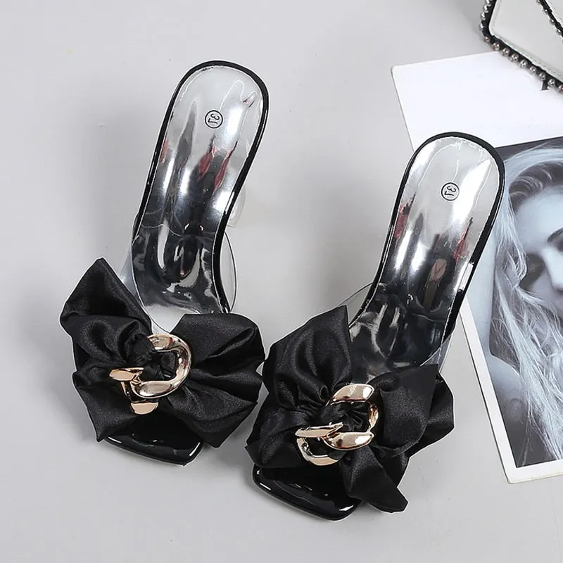 Transparent Slippers For Women 2022 Summer Fashion Pink Butterfly-knot Designer Sandals Clear Heels Size 46 Female Shoes