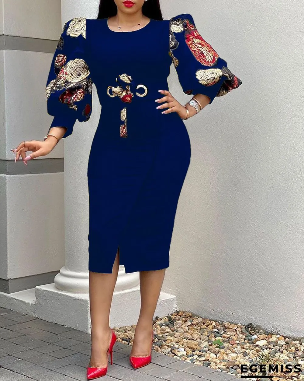 Commuter Large Size Printed Dress Black Dresses | EGEMISS