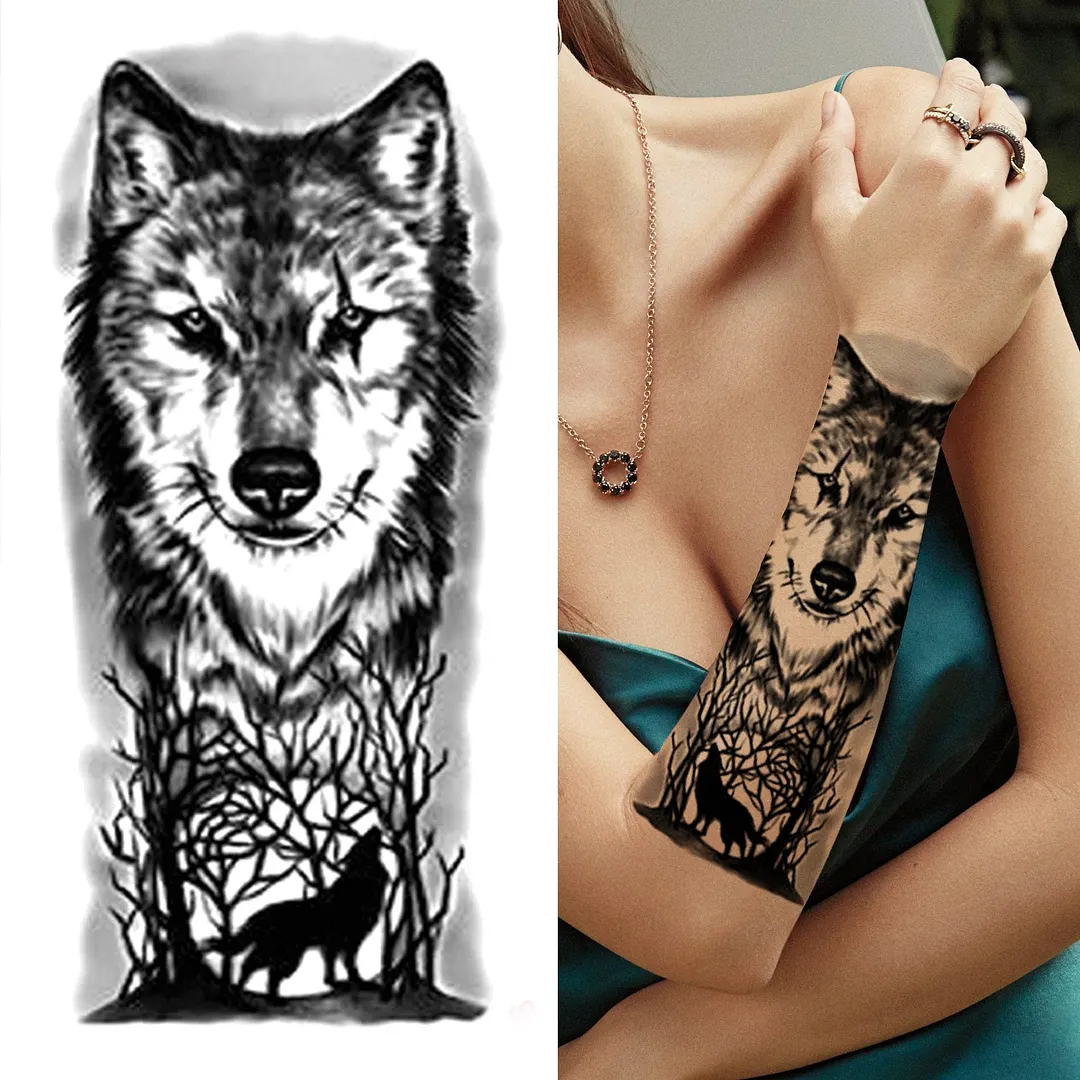 Forest Tiger Temporary Tattoos For Men Women Kids Lion Skull Cross Tattoo Sticker Black Compass Skeleton Tatoos Leg Thigh 1108