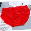 Glossy Solid Color Thin Lace Ruffle Briefs