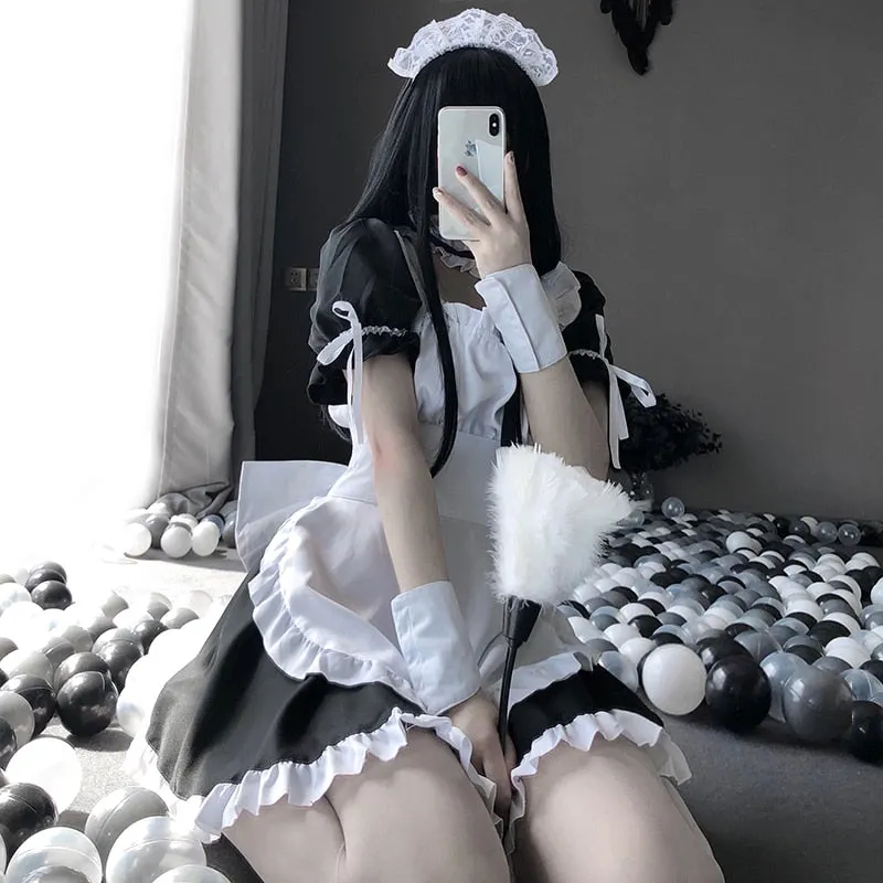 Amine Maid Cosplay Clothes Black Kawaii Lolita French Dress Girls Woman Waitress Party Stage Costumes Japanese Cafe Outfit 2021