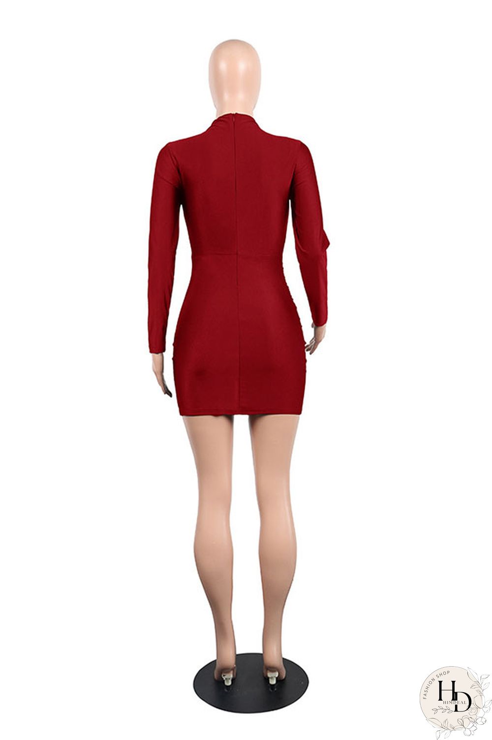 Blue Polyester Long Sleeve Mid Solid Hip skirt shorts