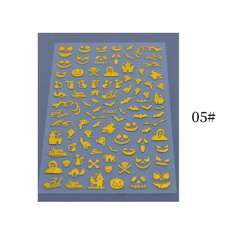 1pcs Halloween Pumpkin Skull Design 3D Nail Stickers Geometry Christmas Snowflake Winter Slider Nail Foils Manicures Decoration