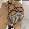 Fashion Plaid Pattern Crossbody Purse Women Woolen Shoulder Bag (Coffee)