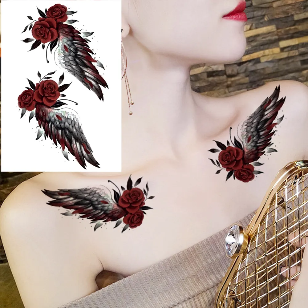 Sdrawing Temporary Tattoo Stickers Butterfly Snake Rose Flower Gun Dark Flash Small Women Body Art Wrist Neck Fake Tattoos Men