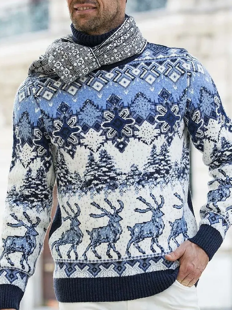 Vintage Warm Knitted Jacquard Turtleneck Sweater