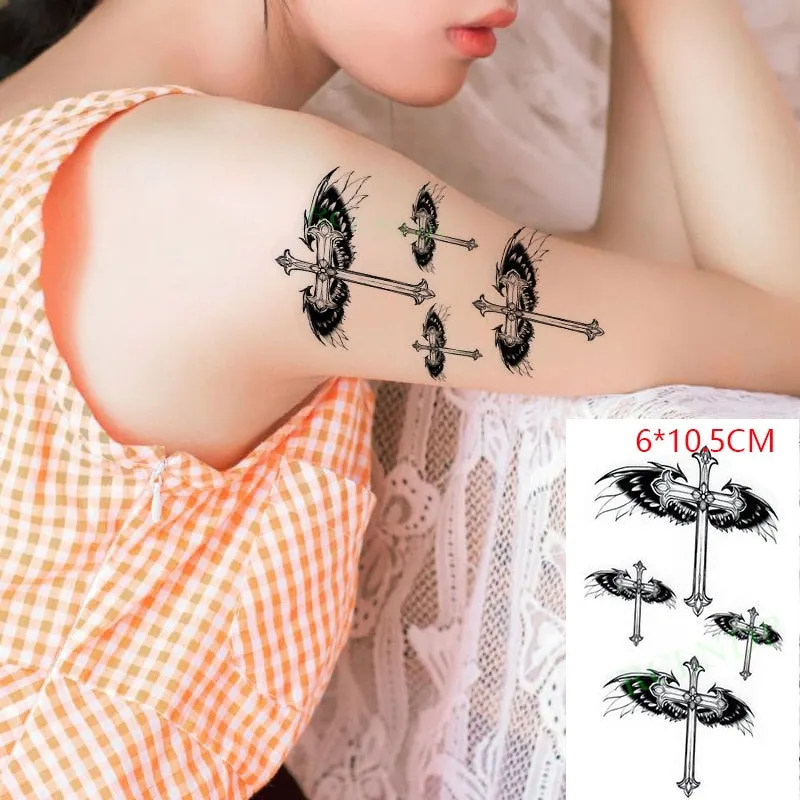 Waterproof Temporary Tattoo Sticker Small Cross Rose Flower on Finger Neck Hand Flash Tatoo Fake Tatto for Girl Women Men