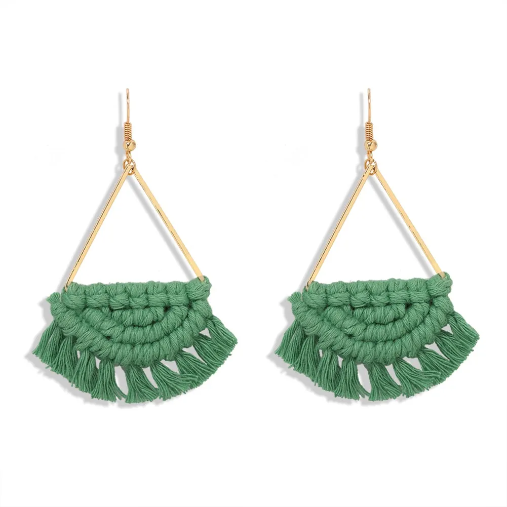 Dvacaman 2020 New Design Bohemian Leaf Shape Tassel Earrings For Women Fashion Weave Macrame Cotton Thread Earrings Drop Jewelry