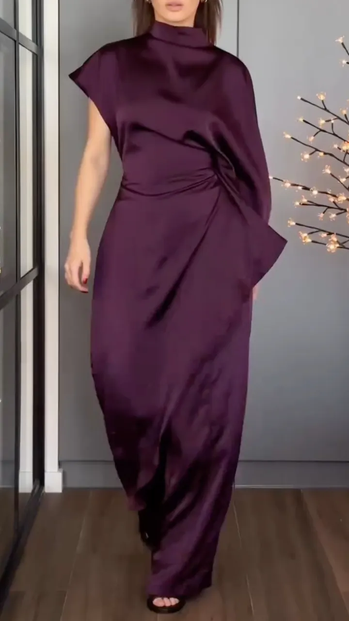 High Neck Cape Top with Wide Leg Pants for Formal Set