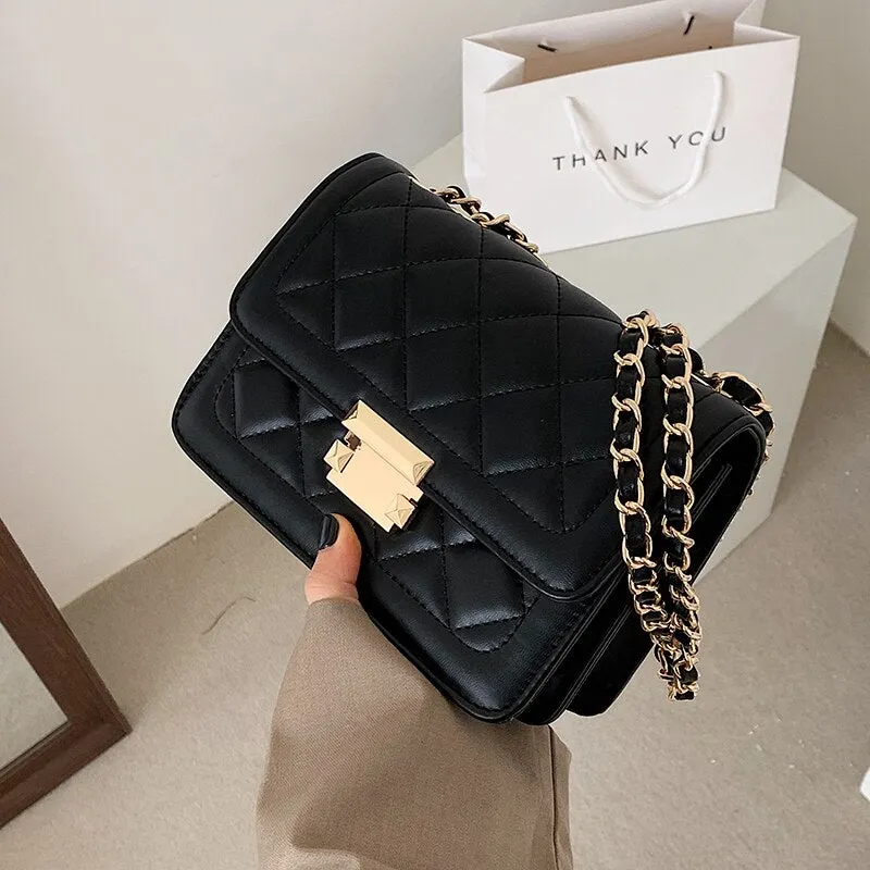 էѧӧܧ Brand Designer Fashion Women's Chain Small Flap Crossbody Bag 2021 Winter Shoulder Handbags High Quality PU Leather