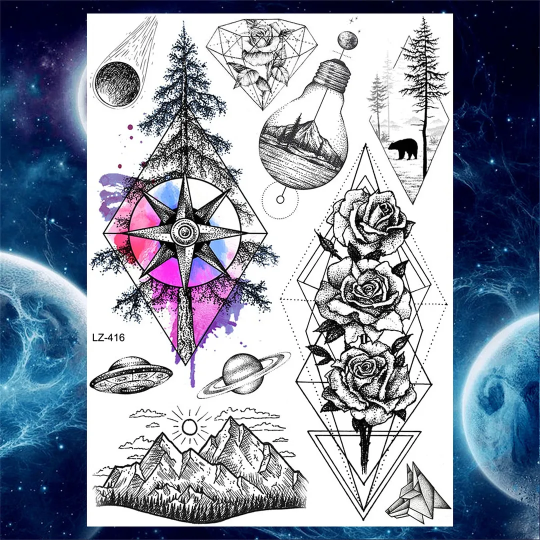 Sexy Girl 3D Flower Rose Temporary Tattoos For Women Black Dreamcatcher Tattoo Sticker Realistic Fake Peony Large Tatoos Paste