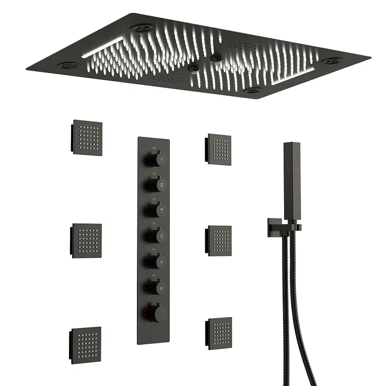 EVERSTEIN Thermostatic LED Rainfall & Waterfall Shower System in Matte Black SFS-1029-BK
