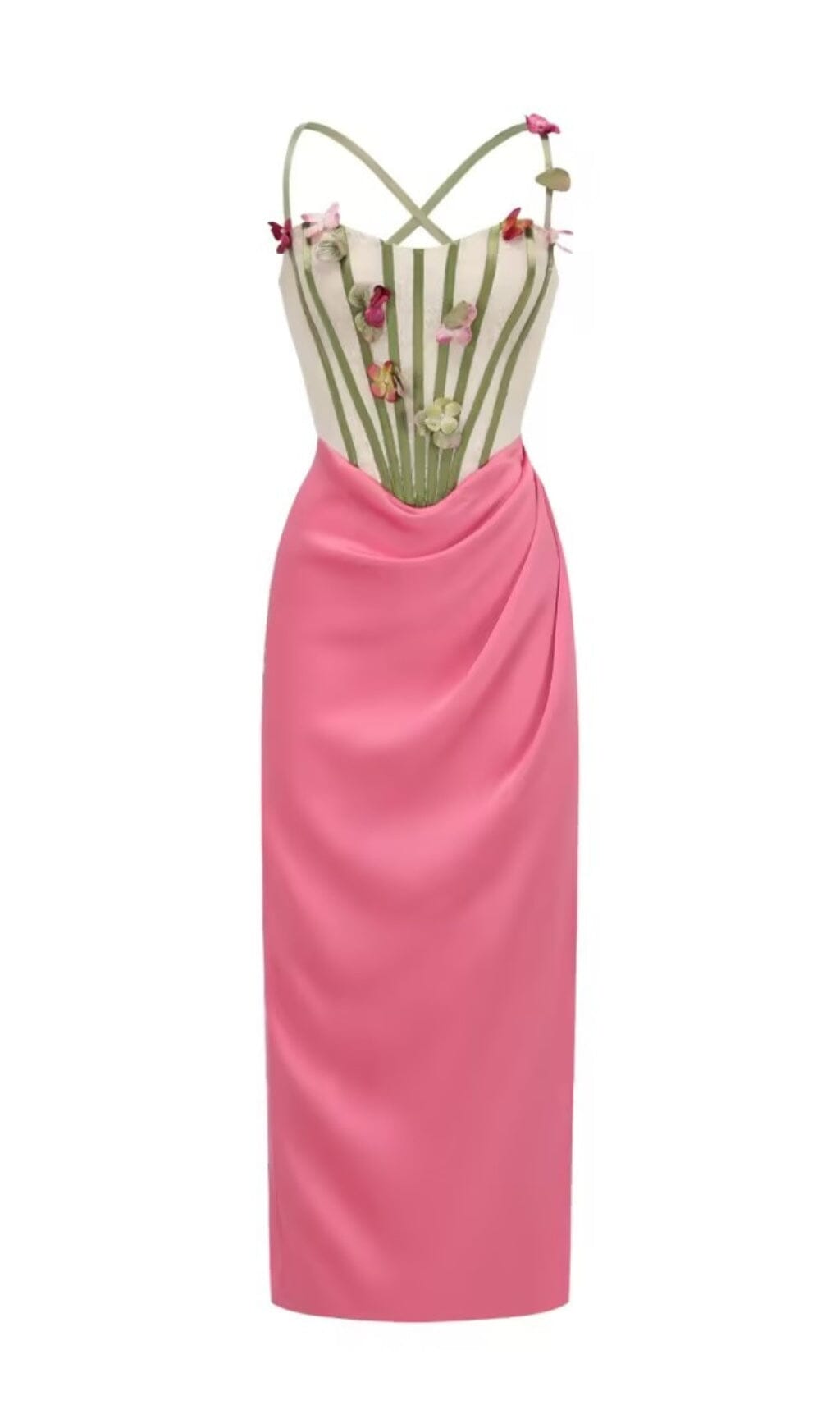 Flower Vine Corset Midi Dress In Pink Flowering Girl
