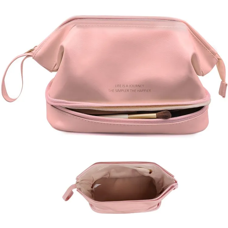Booxom Leather Cosmetic Bag with Handle and Divider （Buy 2 Free Shipping）