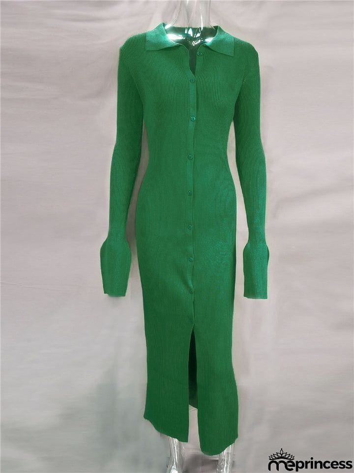 Women's Fashion Simple Style V-Neck Long Sleeve Sweater Dress