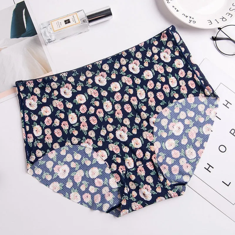 Women's Cotton Underwear Plus Size Ice Silk Comfort Panties Sexy Print Underpants Seamless Triangle Pants Female Sexy Lingerie