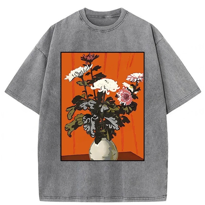Japanese Flowers Washed T-shirt elevenforest