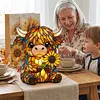 LED 3D Animal Night Lamps Sunflower Highland Cow Table Lamp Cute Bedside Decorations Lamp USB Handcrafted Stained Glass Night Light for Living Room Desk Decor
