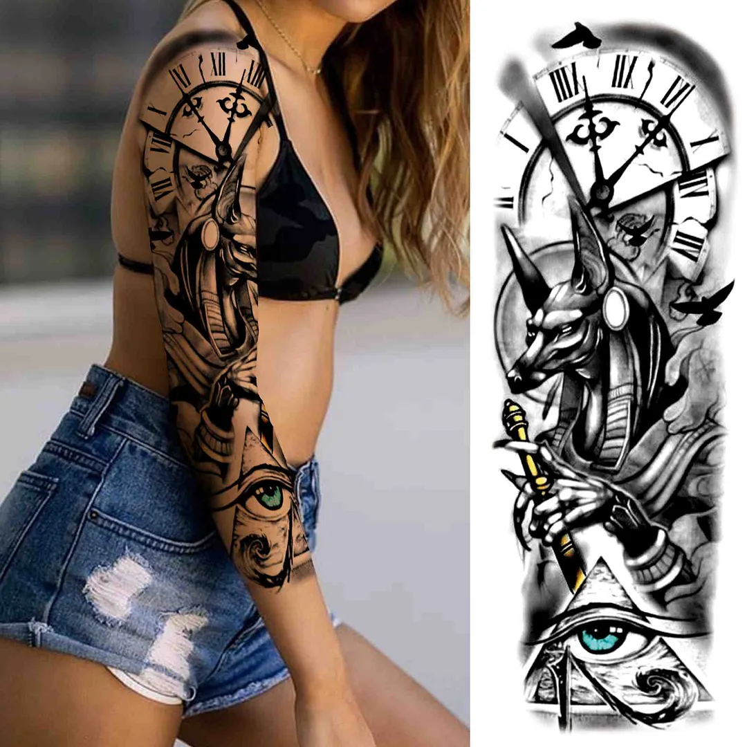 Tribal Totem Temporary Tattoo Sleeve For Men Women Adult Fake Flower Shoulder Tatoos Sticker Black Skull Tattoos Big Full Arm 1001 515