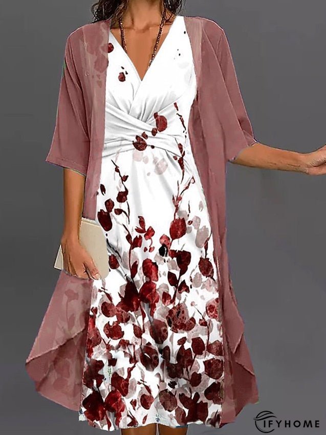 Two Piece Dress Set Casual Dress Tank Dress Outdoor Daily Fashion Elegant Twist Knot Front Midi Dress V Neck Half Sleeve Leaf Regular Fit Blue Summer Spring S M L XL XXL for Women | IFYHOME
