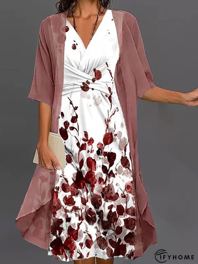 Two Piece Dress Set Casual Dress Tank Dress Outdoor Daily Fashion Elegant Twist Knot Front Midi Dress V Neck Half Sleeve Leaf Regular Fit Blue Summer Spring S M L XL XXL for Women | IFYHOME