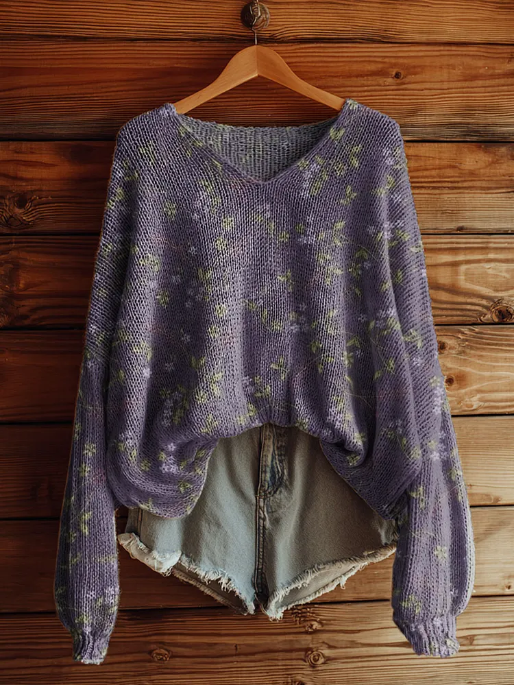 Women's National Flowers Pattern Print Art Casual Pullover Sweater