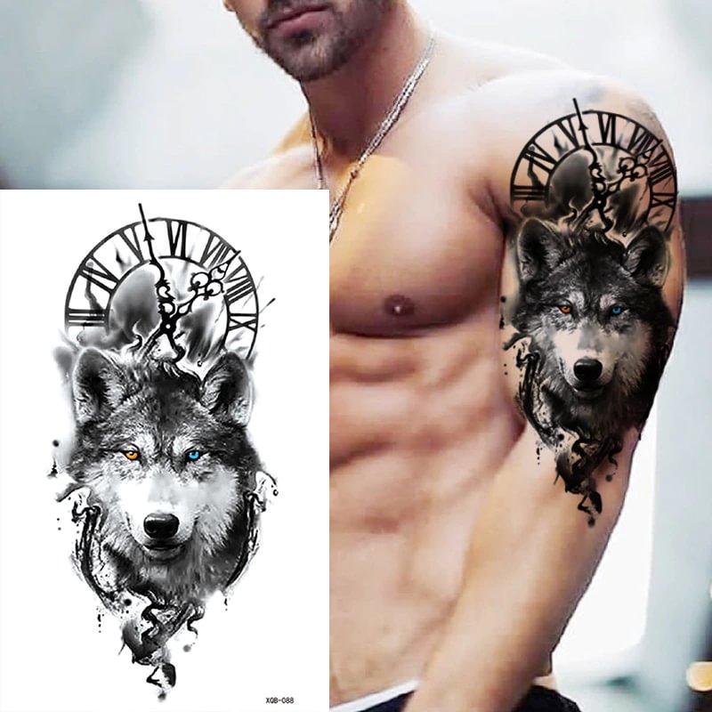 Sdrawing Forest Wolf Tattoo Sticker For Men Tiger Skull Skeleton King Animal Fake Tattoo for Women Tattoo Temporary Waterproof