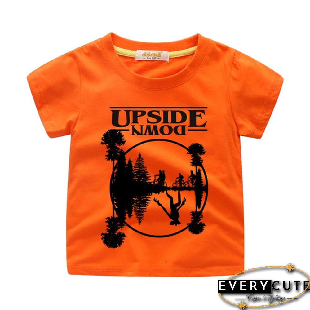 New Fashion Child Round Neck Printed Short-Sleeved Stranger Things Upside Down Graphic T-Shirt