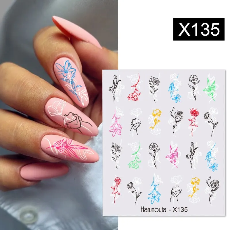 Geometric Lines Flowers Leaves 3D Nail Sticker Figure Woman Face Pattern Special Self Adhesive Nail Art Decals Manicures Sliders-Nail Inspo