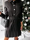 Women's Lace-up Long-sleeve Shirt Pleated Dress