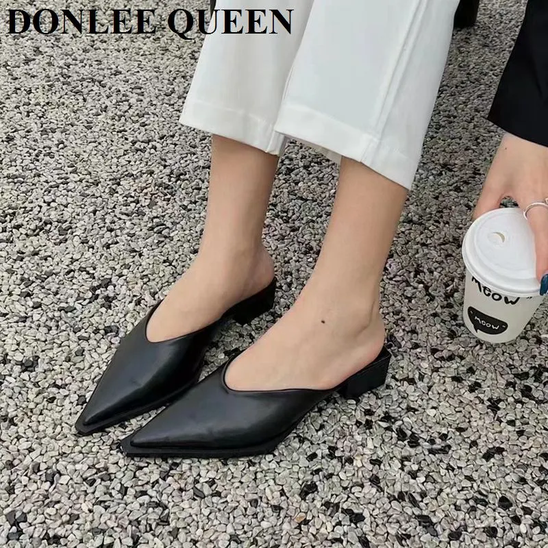 2022 Brand Designer Women Slippers Fashion Leopard Mule Flat Pointed Toe Casual Shoes Slide Low Heel Snake Sandal Big Size 35-41