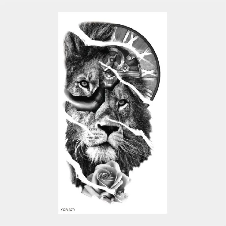 Sdrawing Temporary Tattoo Stickers Animal Tiger Lion Wolf Head Domineering Half Arm Big Picture Water Transfer Tatto Sticker