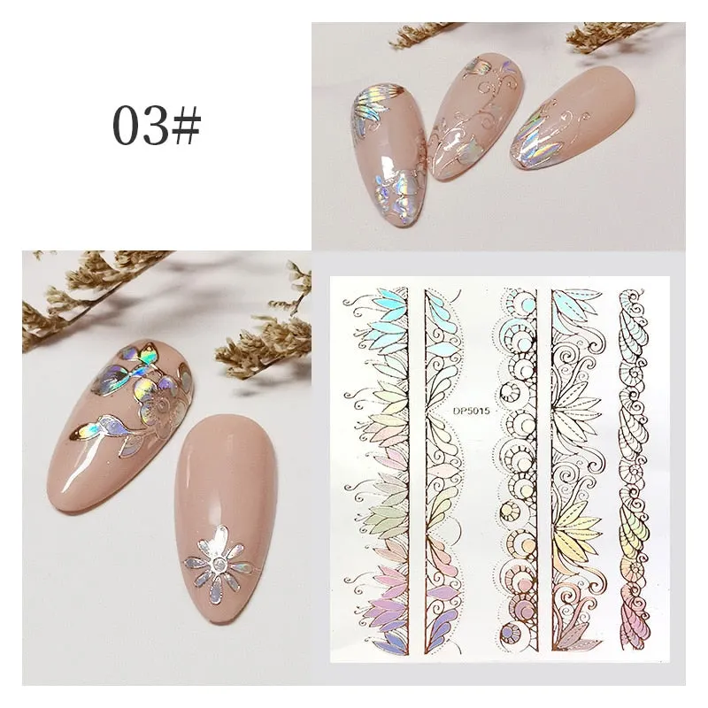 3D Flower Lace Nail Stickers iridescent Bronzing Floral Leaf Transfer Stickers For Nails Manicuring Accessories
