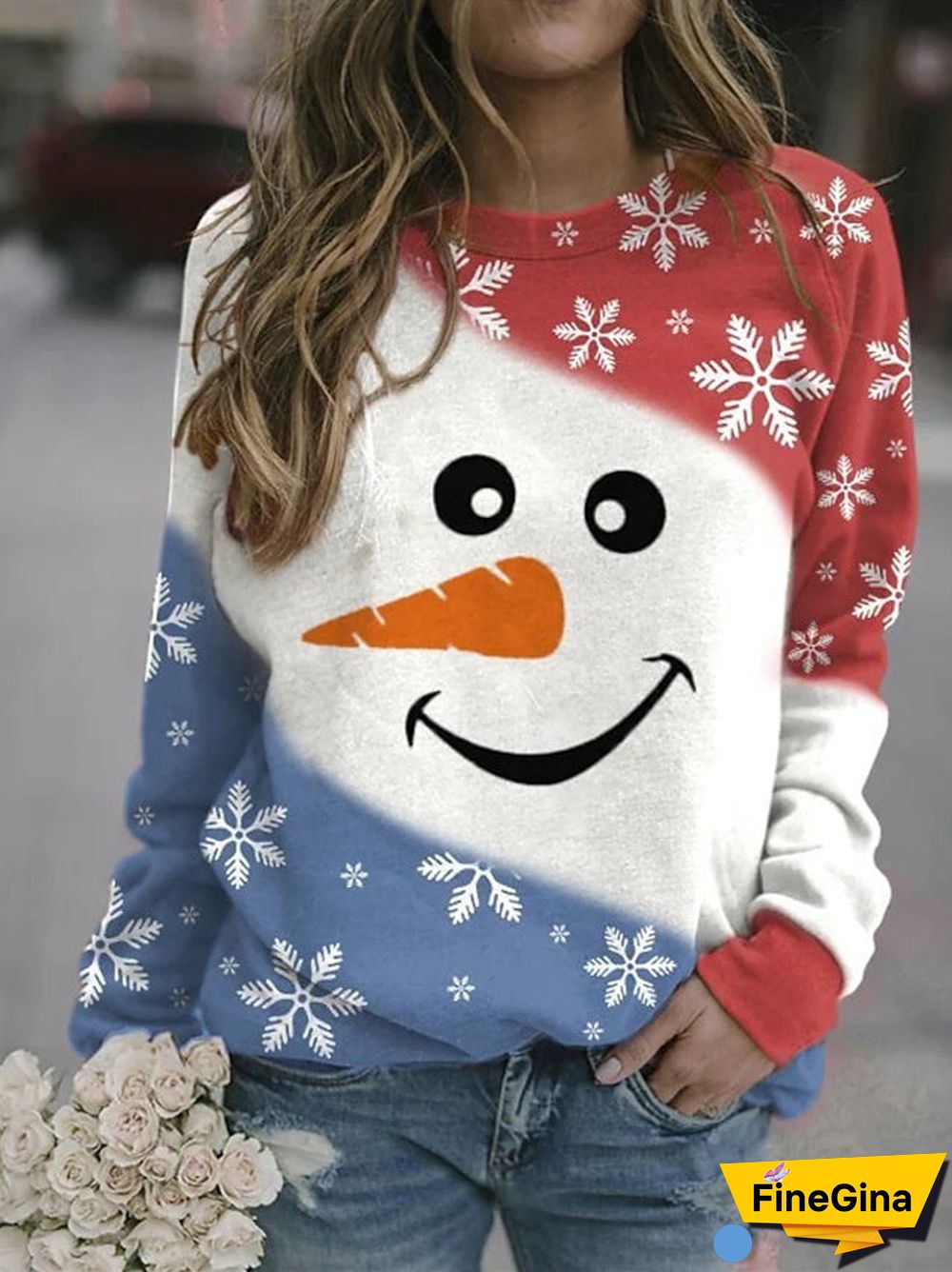 Women's Christmas Graphic Solid Color Scoop Neck Long Sleeve Top