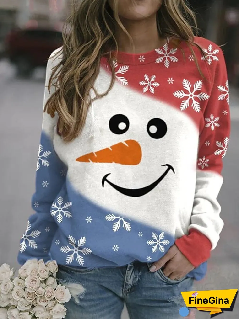 Women's Christmas Graphic Solid Color Scoop Neck Long Sleeve Top