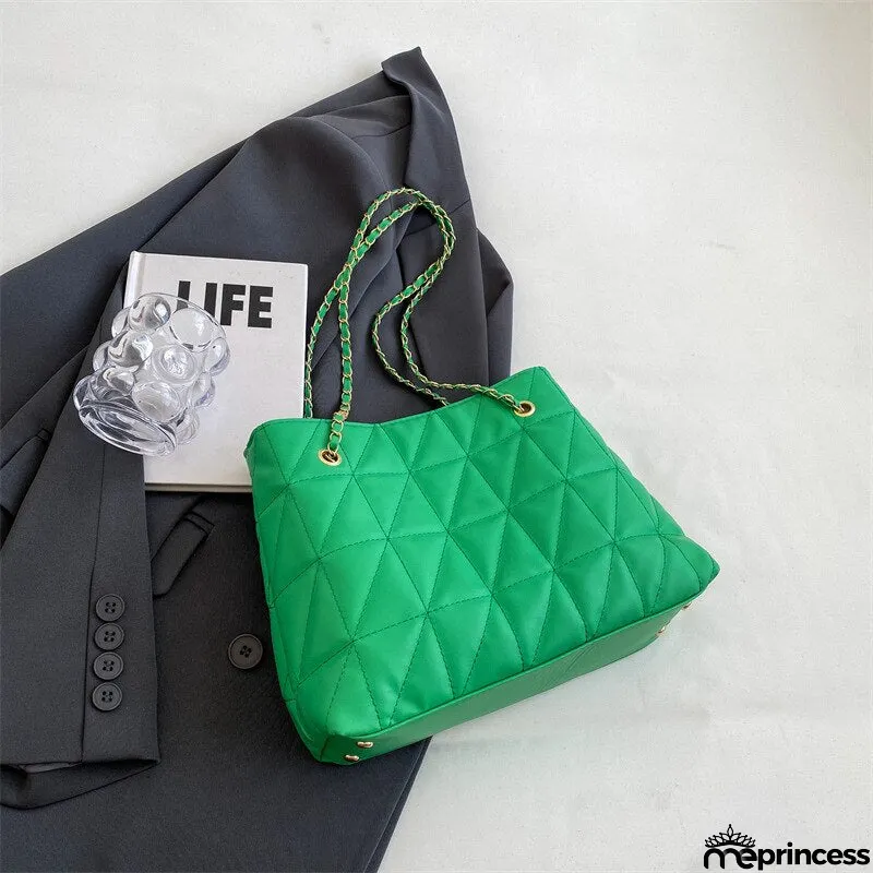 Women's PU Zipper Closure Large Capacity Plaid Shoulder Bag
