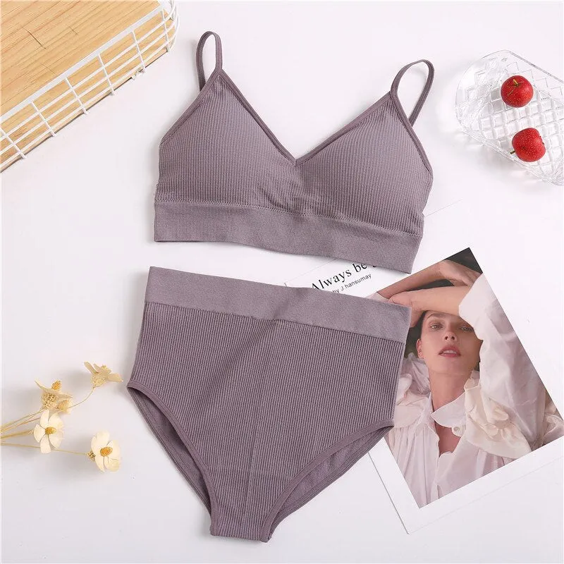 FINETOO Women Bra Panties Set Sexy G-String Push Up Bra Set Seamless Underwear Sports Thong Panty Bralette Fitness Lingerie Set
